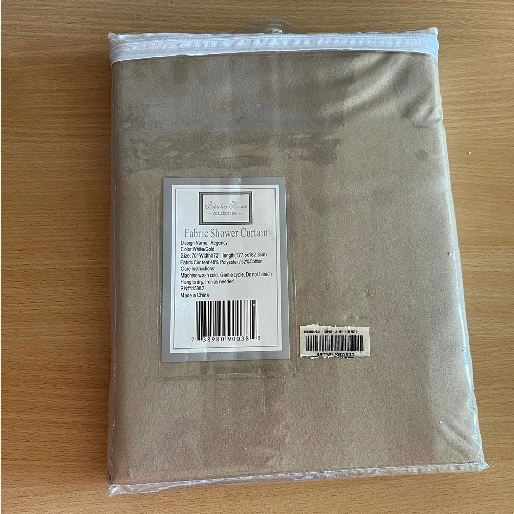 NWT Regency White and Brown Fabric Shower Curtain
